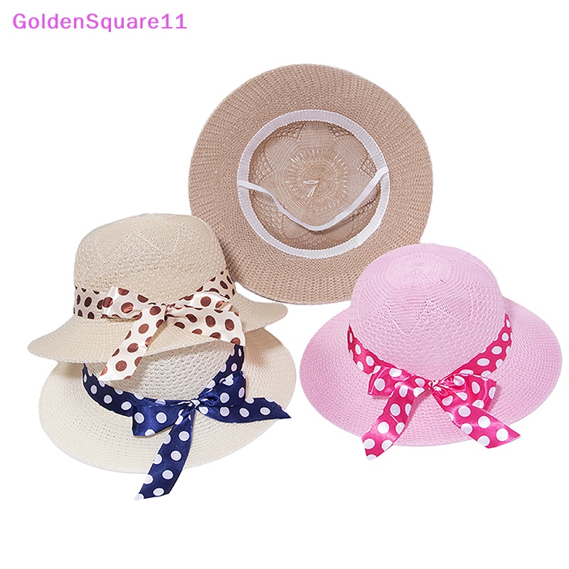 Mũ Cói Vành Tròn Họa Tiết Chấm Bi Thời Trang Mùa Hè Cho Bé Gái