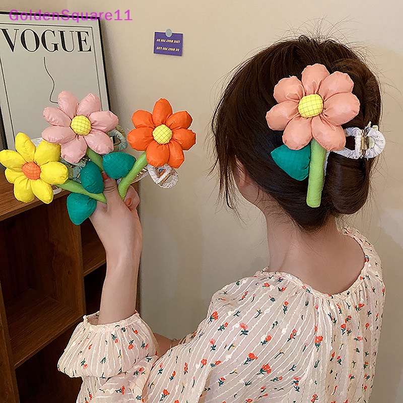 Kẹp Tóc Càng Cua Cỡ Lớn Hình Hoa &amp; Chữ Cái Màu Vàng Dễ Thương