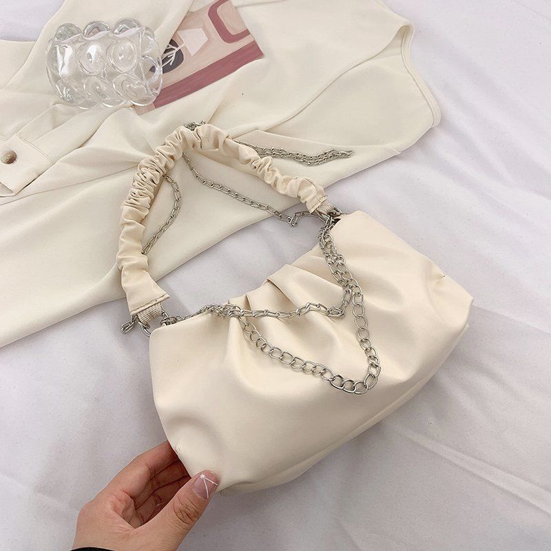 Túi Xách Đeo Vai Hình Đám Mây Xếp Ly Phối Dây Xích Thời Trang Nữ Sành Điệu