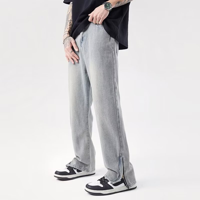 Quần Jean Dài Dáng Rộng Chất Lụa Lạnh Nhuộm Màu Vàng Bùn Phong Cách Đường Phố Mỹ Mùa Hè Cho Nam