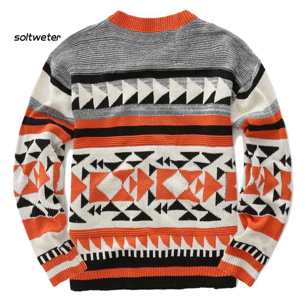 Áo Sweater Dệt Kim Cổ Tròn In Họa Tiết Hình Học Thời Trang Mùa Thu Cho Nam