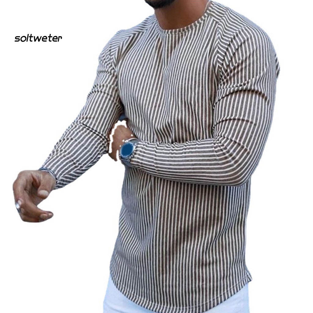 Áo Thun Cổ Tròn Họa Tiết Kẻ Sọc Đơn Giản Thời Trang Mùa Xuân Cho Nam