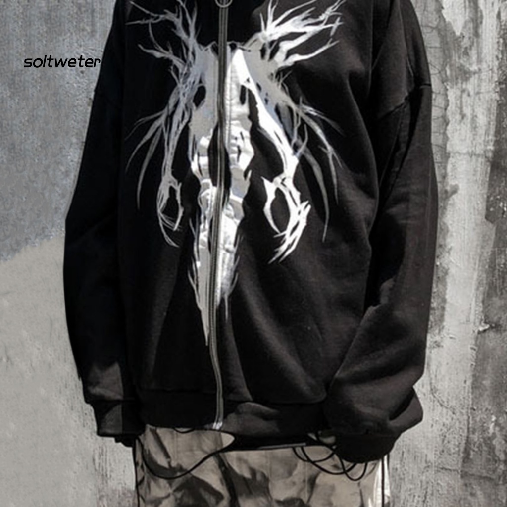 Áo Khoác Hoodie Tay Dài Có Khóa Kéo In Họa Tiết Phong Cách Punk Thời Trang Mùa Thu Cho Nam Và Nữ