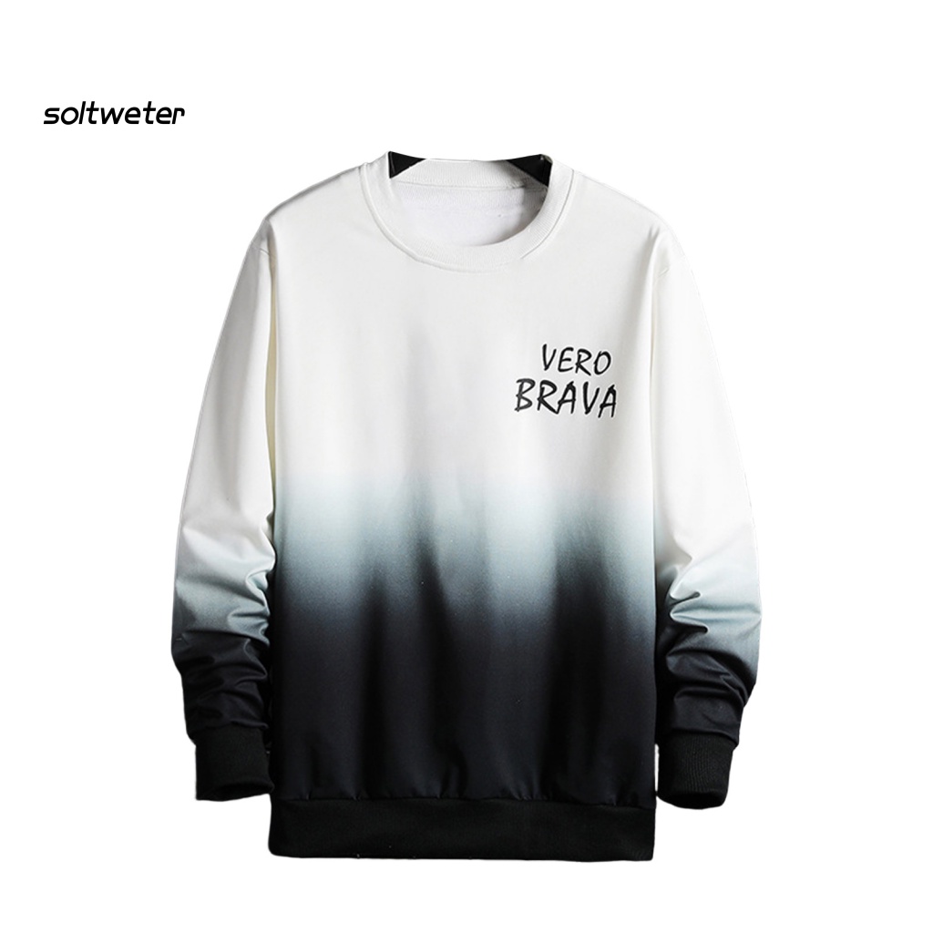 Áo Nỉ Tay Dài Cổ Tròn Màu Gradient Giữ Ấm Mềm Mại Thời Trang Mùa Thu Đông Cho Nam