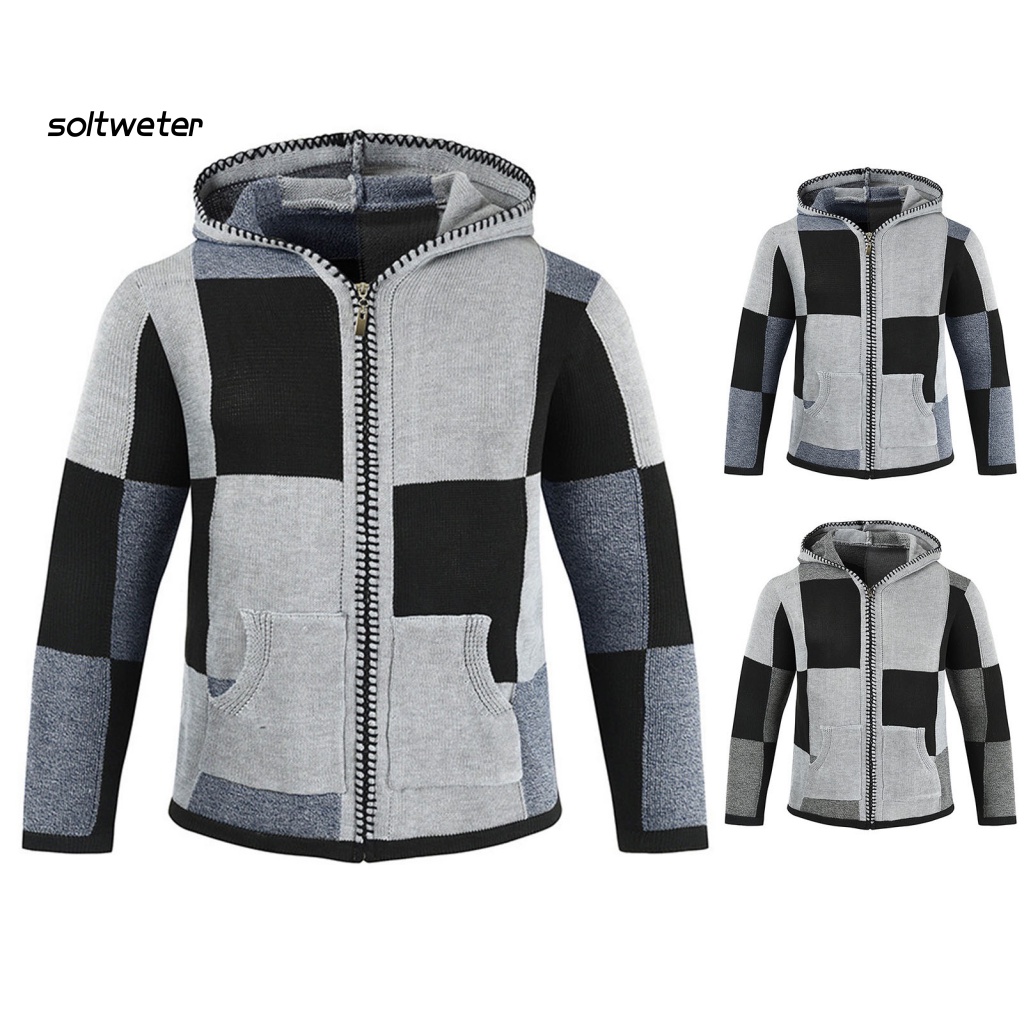 St Áo Khoác Dệt Kim Có Mũ Trùm Khóa Kéo Thời Trang Mùa Xuân Cho Nam Mặc Hàng