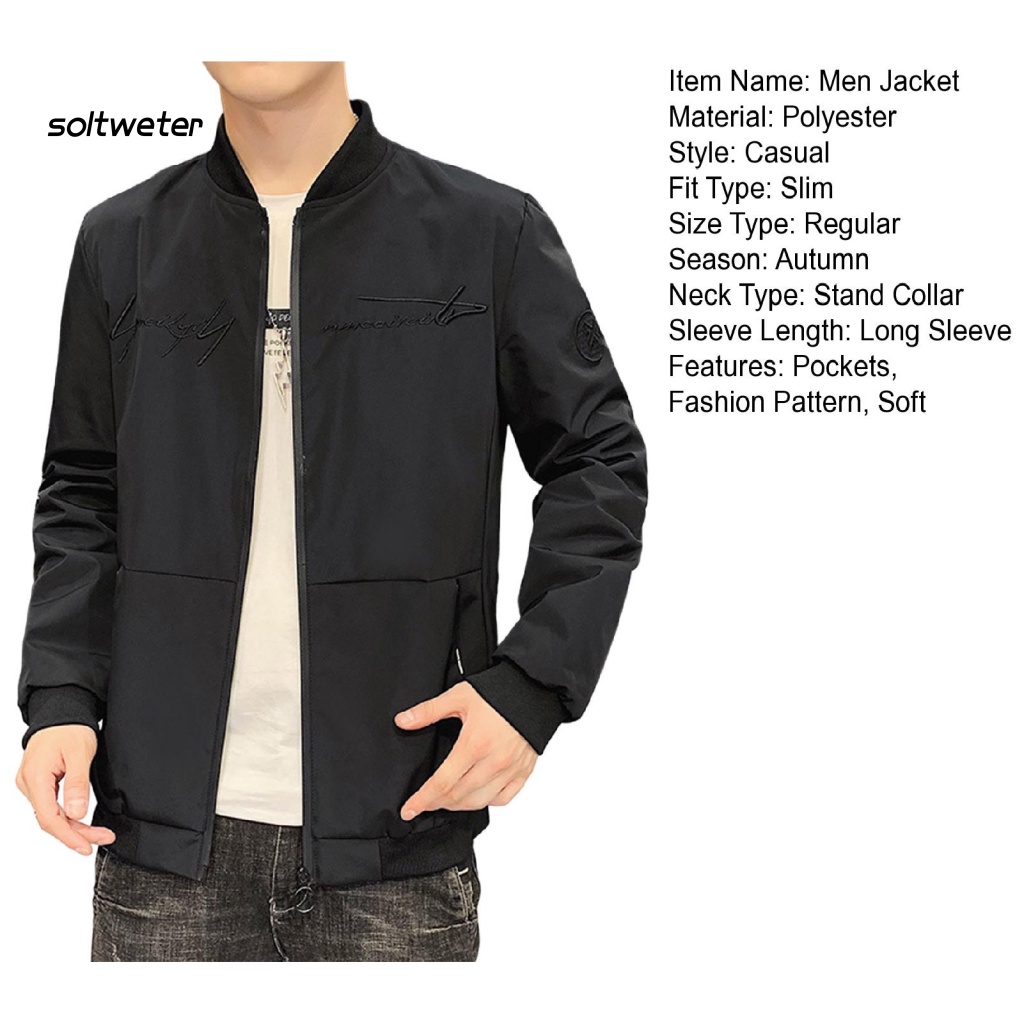 St Áo Khoác Màu Trơn Có Khóa Kéo Họa Tiết Thêu Ba Chiều Cho Nam