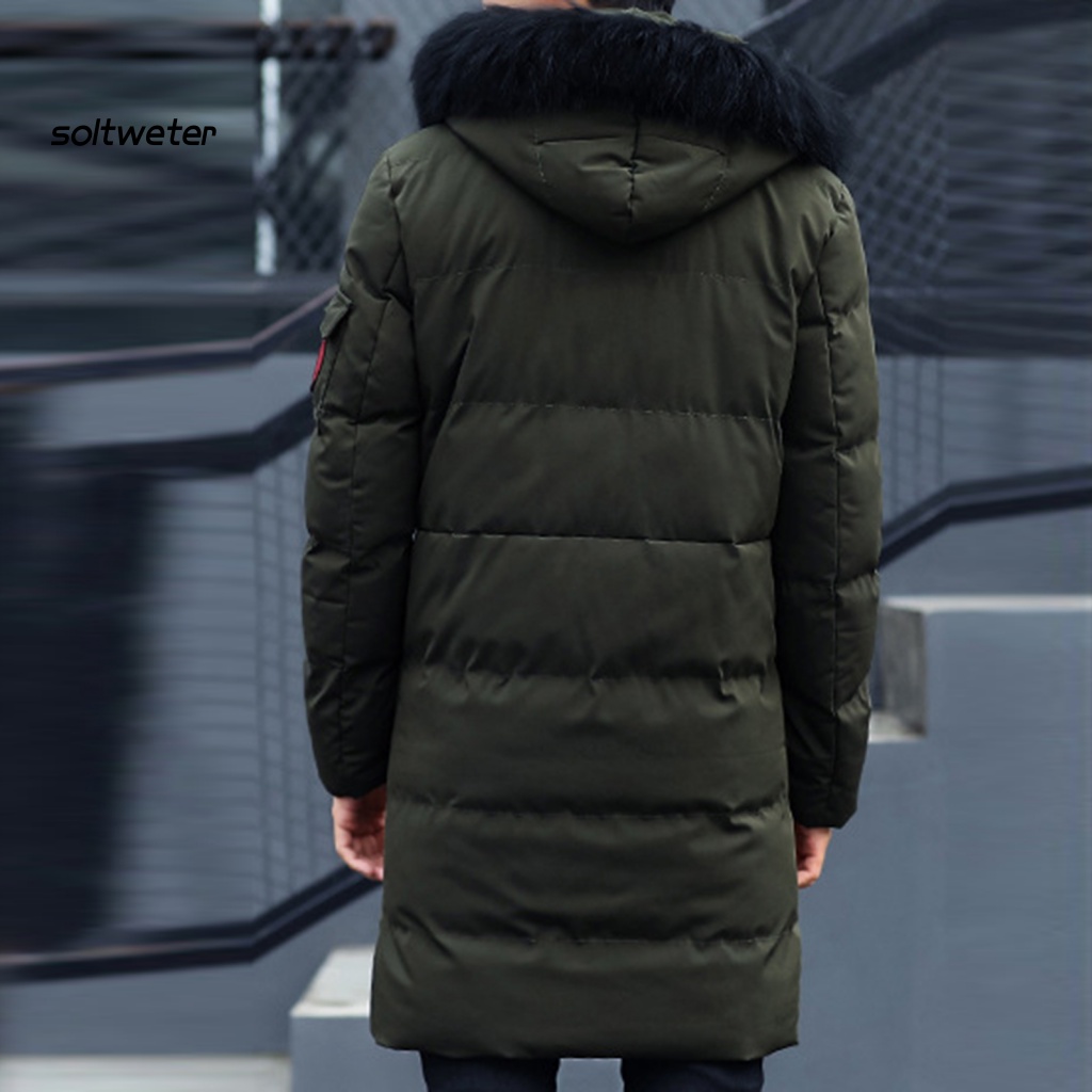 Áo Khoác Phao Có Nón Tay Dài Màu Trơn Phối Lông Giả Màu Sắc Thời Trang Đường Phố Mùa Đông Cho Nam