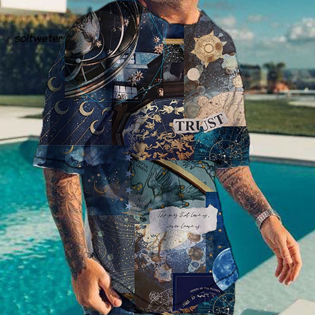 Bộ Đồ Thể Thao 2 Món Áo Thun Tay Ngắn Cổ Tròn In Họa Tiết 3D Phối Túi Cá Tính Cho Nam