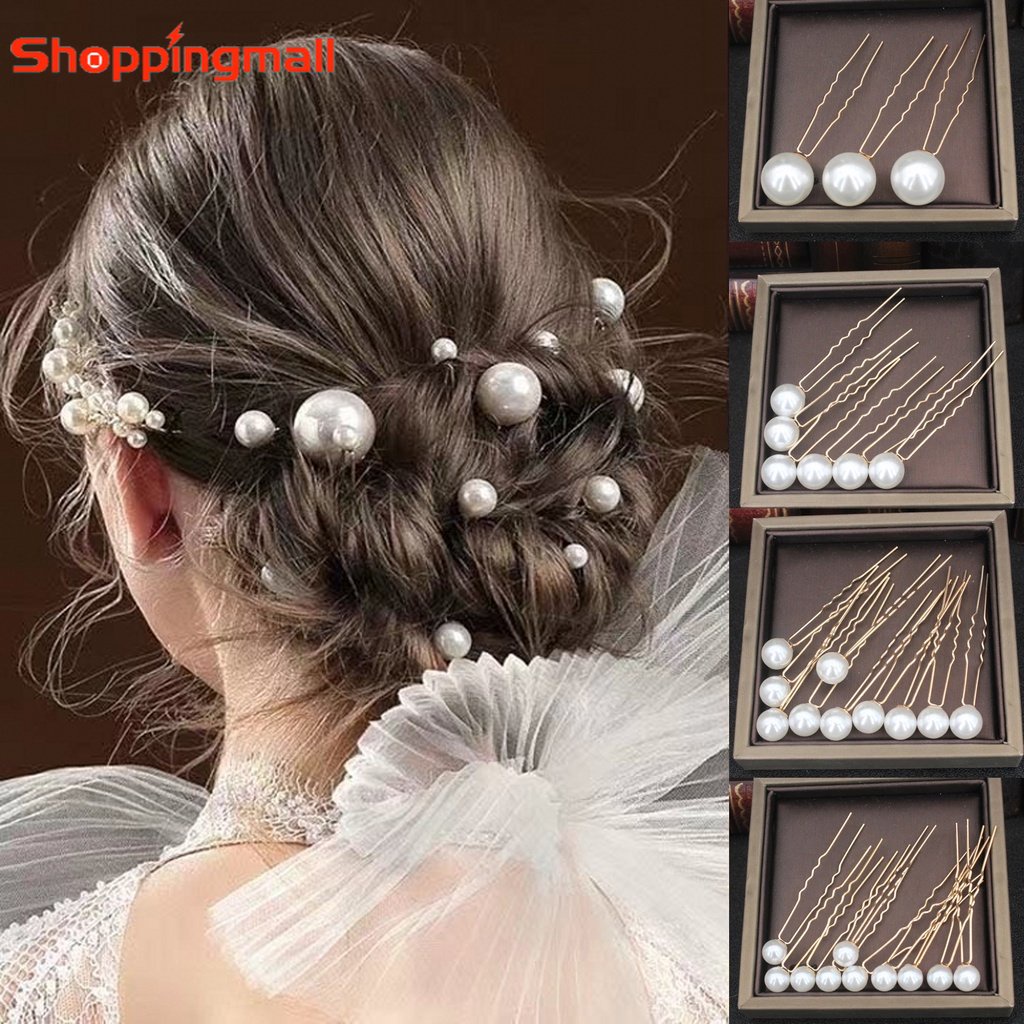 Set 1-36 Trâm Cài Tóc Chữ U Đính Ngọc Trai Màu Vàng / Bạc Sang Trọng Cho Cô Dâu