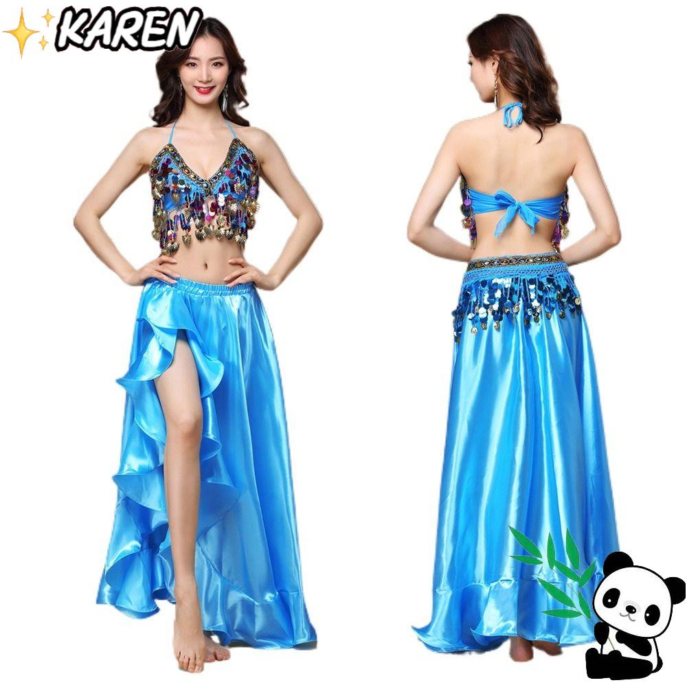 Set 3 Món Trang Phục Múa Bụng Phối Tua Rua Đính Kim Sa Lấp Lánh