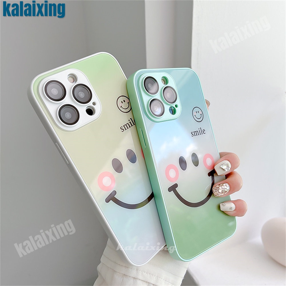 Ốp Điện Thoại Kính Cường Lực Cứng Hình Mặt Cười Màu Gradient Cho iPhone 14 Pro Max 13 12 Pro Max 11 Pro Max