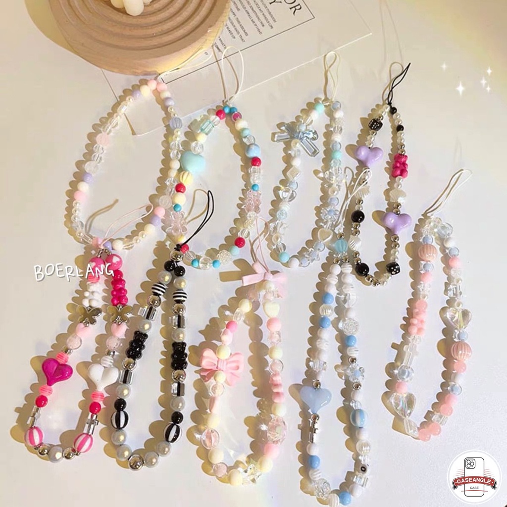 Dây Đeo Điện Thoại Xâu Hạt Ngọc Trai Hình Thỏ / Gấu Dễ Thương Kiểu Hàn Quốc Charms