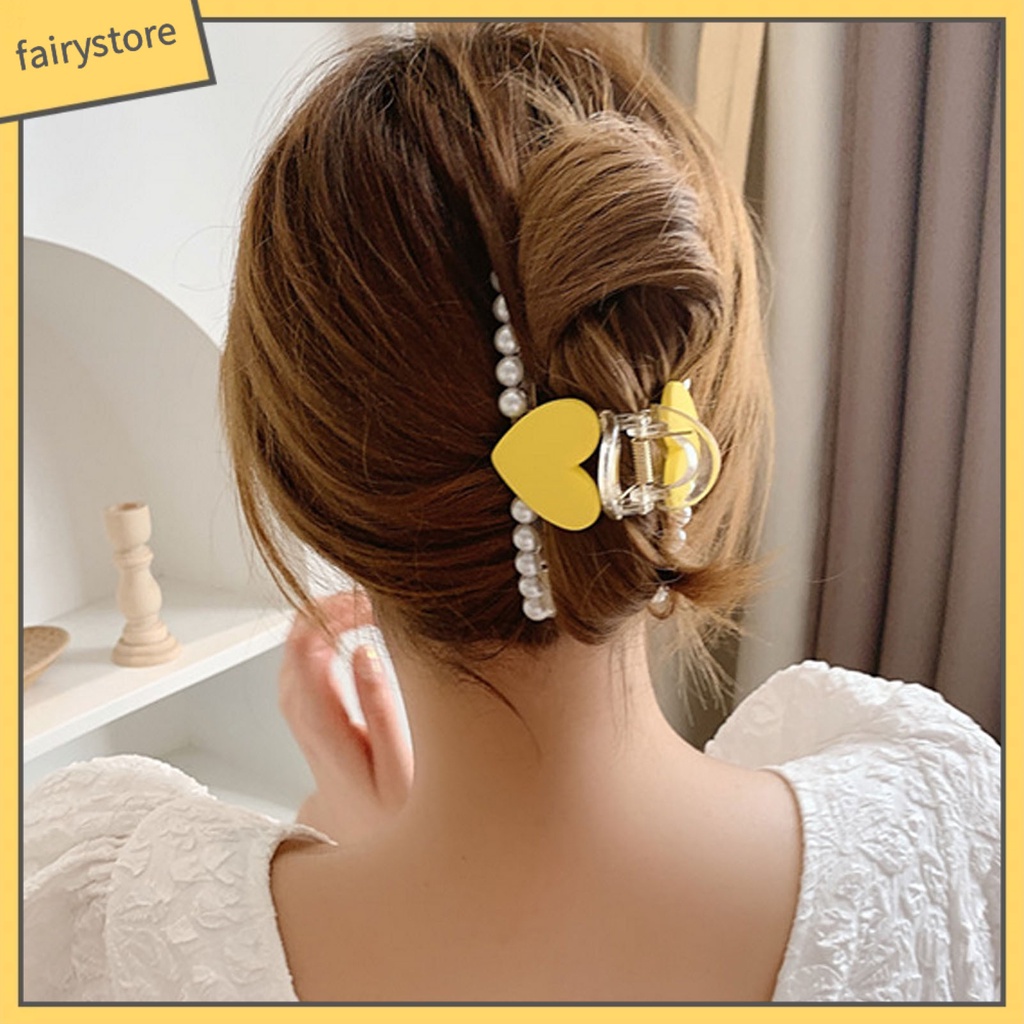 Kẹp Tóc Hình Trái Tim Đính Ngọc Trai Giả Bằng Nhựa Chống Trượt