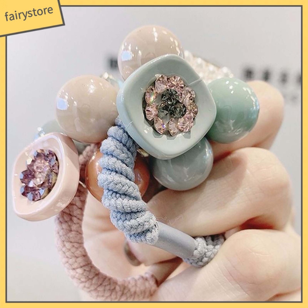 Set 4 Dây Cột Tóc Co Giãn Đính Đá Trang Trí Xinh Xắn