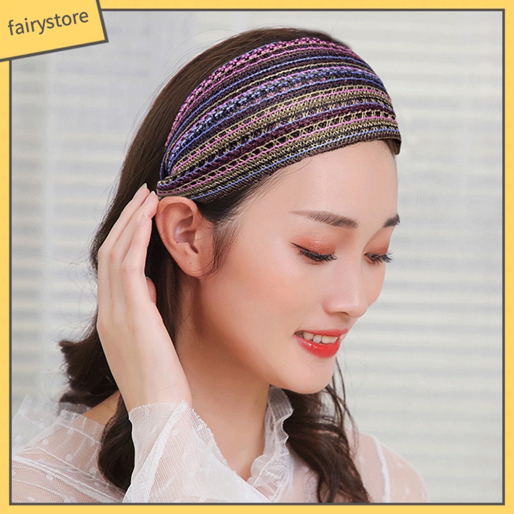 Băng Đô Cài Tóc Phối Lưới Thoáng Khí Chống Trượt Màu Sắc Retro Cho Nữ