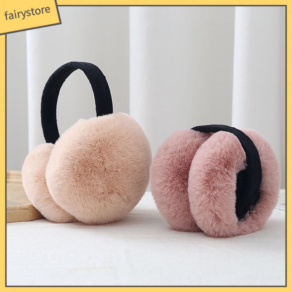 [FRO] Chụp Tai Lông Thỏ Nhân Tạo Dày Co Giãn Ghép Màu Ngọt Ngào Giữ Ấm Mùa Đông