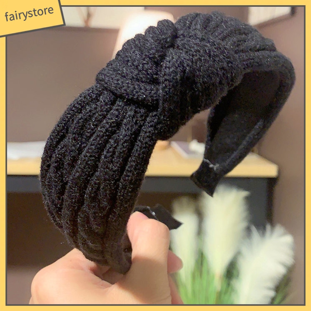 Băng Đô Cài Tóc Dệt Kim Thắt Nút Màu Trơn Thời Trang Thu Đông Cho Nữ