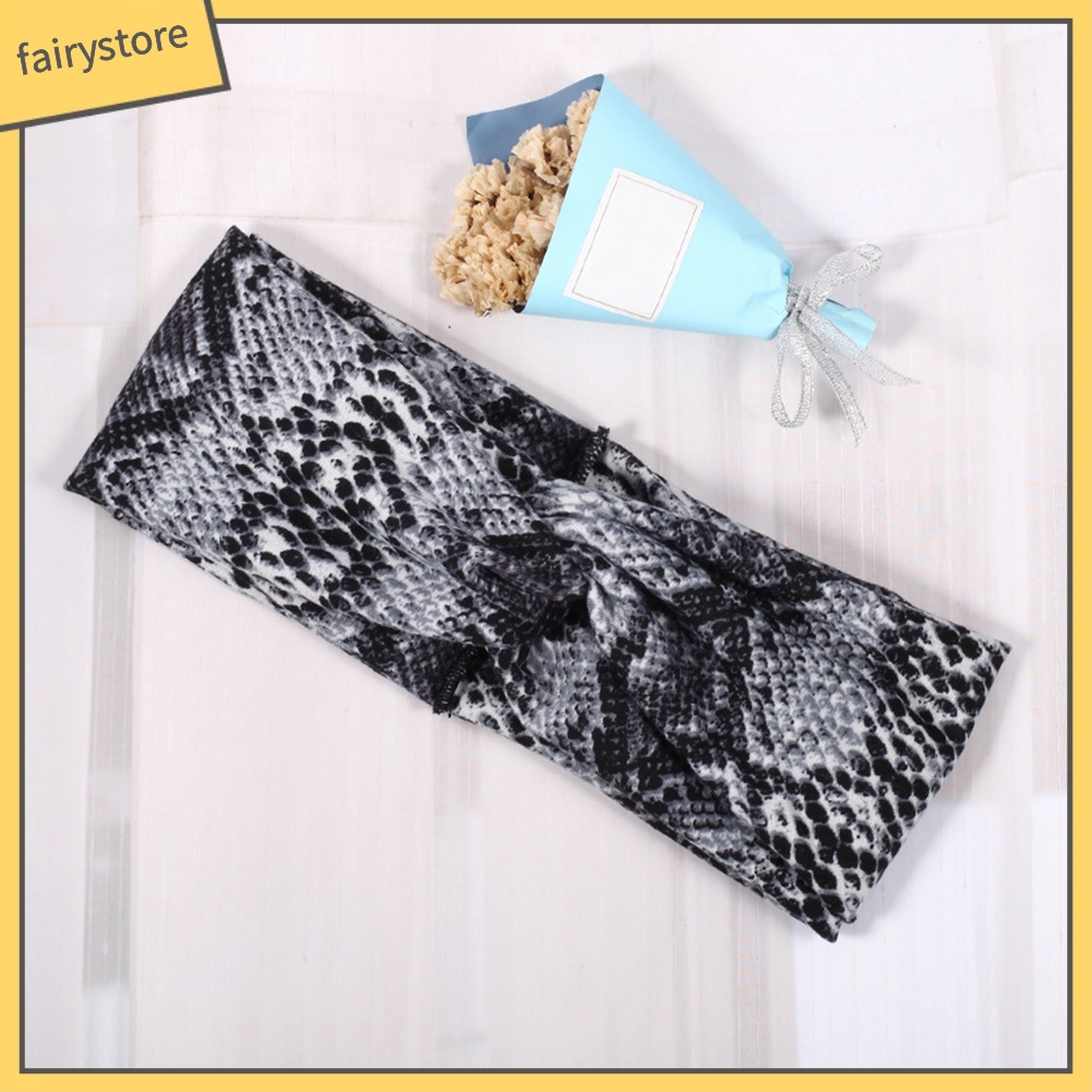 Băng Đô Cài Tóc Bản Rộng Co Giãn In Họa Tiết Da Rắn Dùng Tập Yoga / Thể Thao Cho Nữ