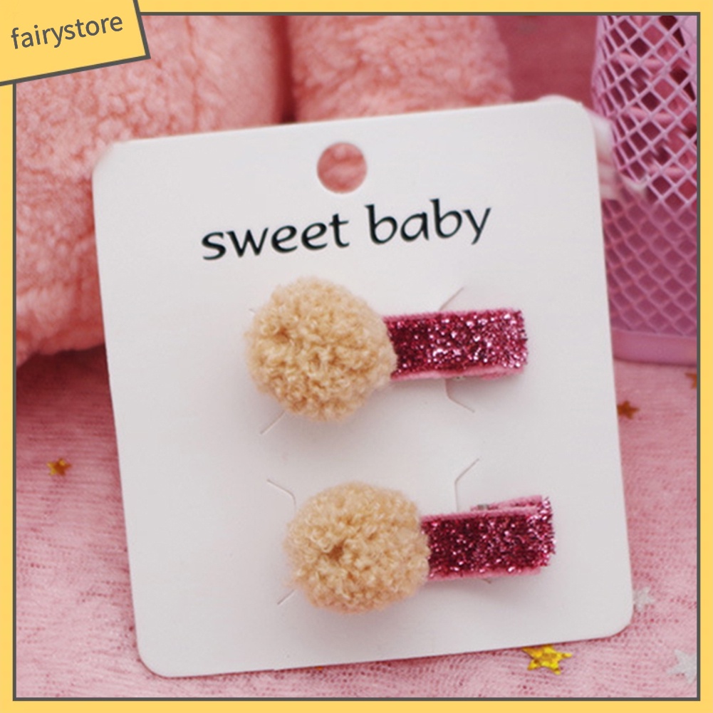 Set 2 Kẹp Tóc Mini Đính Bóng Lông Xinh Xắn Cho Bé Gái