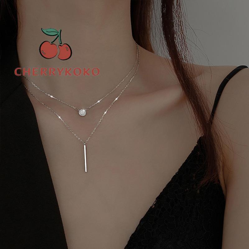 🍒🍒CHERRYKOKO Vòng cổ nữ hai lớp bằng kim loại phối mặt hình vuông màu bạc/vàng kim thời trang