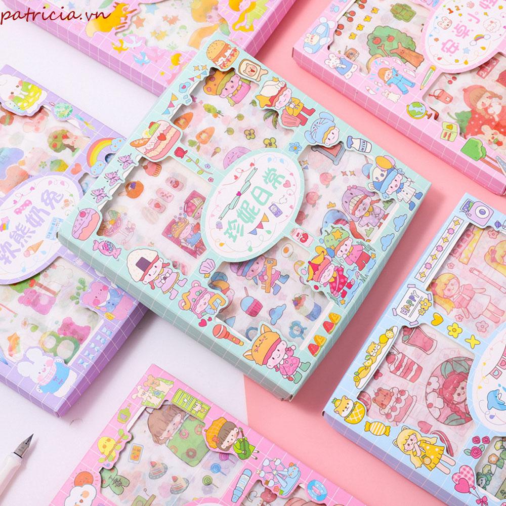 Hộp 100 Nhãn Dán Chống Nước Hình Động Vật / Thỏ / Hoa / Trái Cây / Gấu Cho Bé Gái