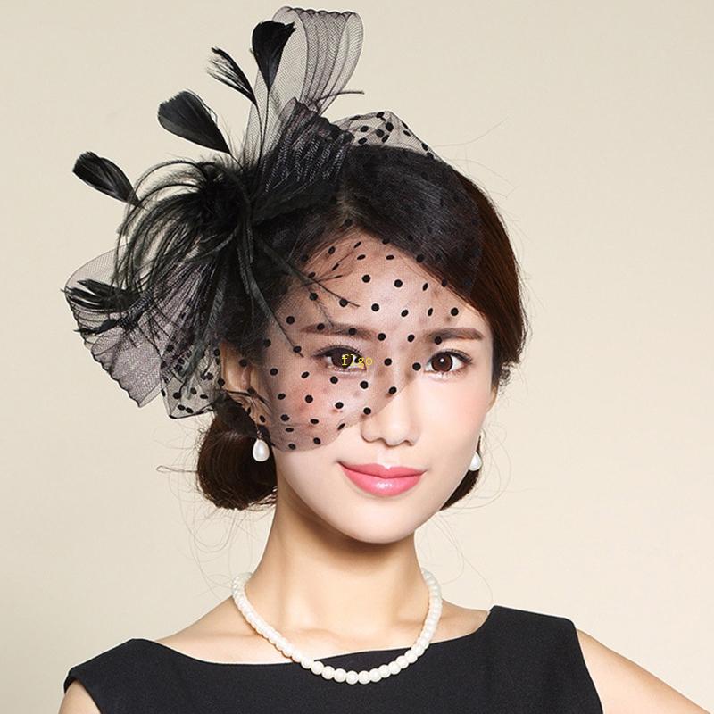 Flgo Găng Tay Ngắn Phối Lưới Đính Lông Vũ Phong Cách Vintage Cho Cô Dâu