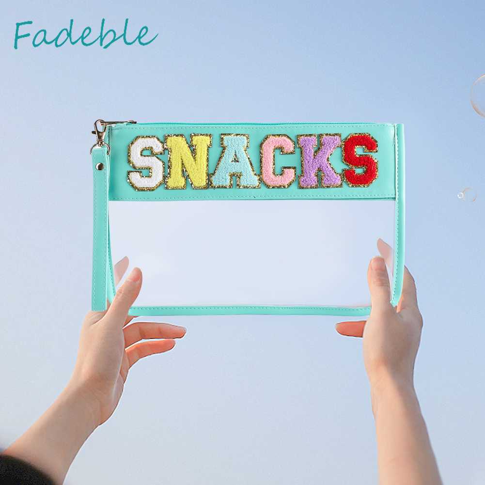 Túi Đựng Mỹ Phẩm Bằng PVC Chenille Trong Suốt In Chữ Có Khóa Kéo Tiện Dụng Mang Theo Du Lịch