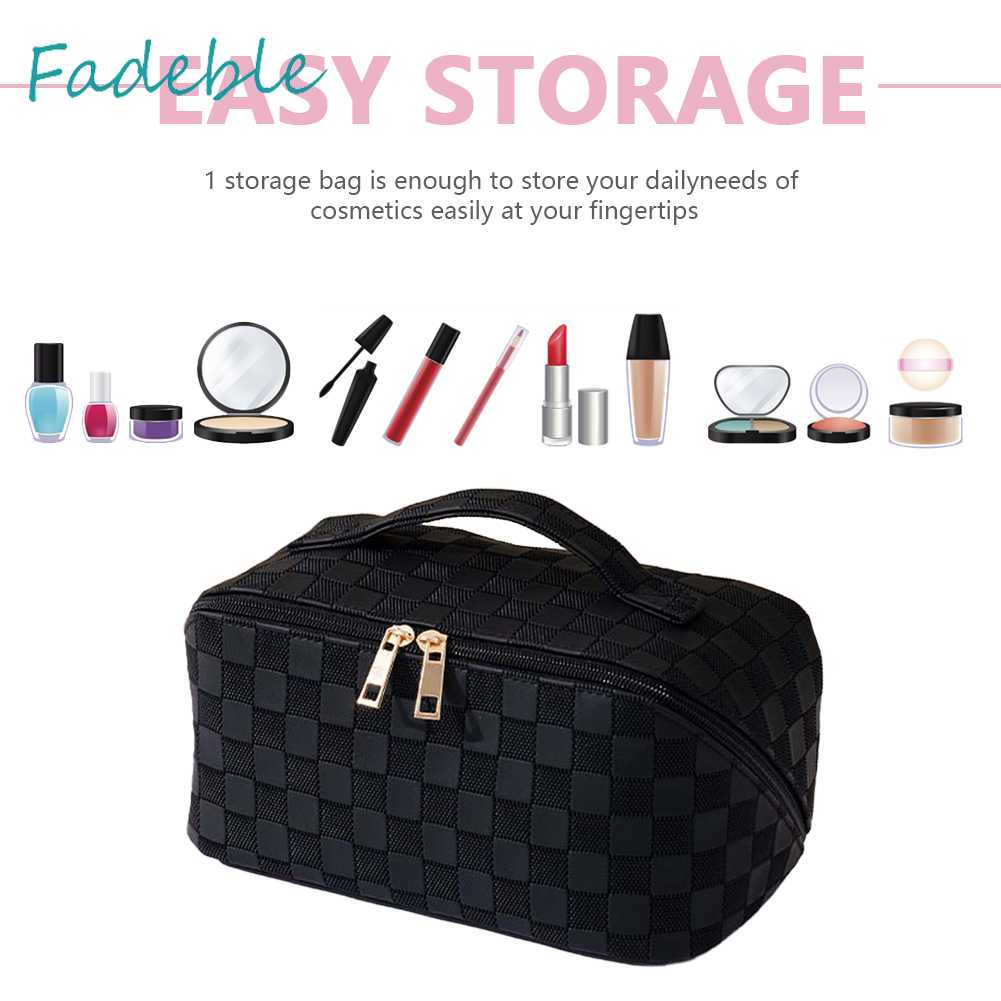 Túi Đựng Mỹ Phẩm Bằng Da PU Sức Chứa Lớn Họa Tiết Kẻ Sọc Thời Trang Mùa Hè Cho