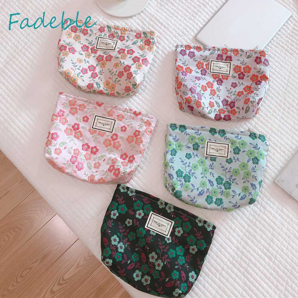 Túi Đựng Mỹ Phẩm Du Lịch Bằng Vải Canvas In Họa Tiết Hoa Sức Chứa Lớn Cho Nữ