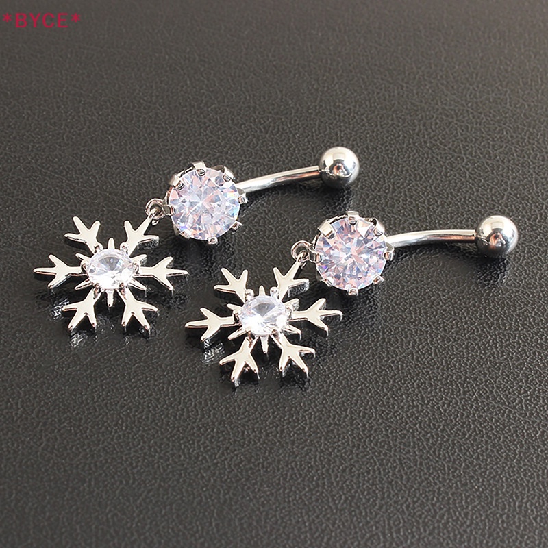 Khuyên Rốn Bằng Thép Không Gỉ Đính Đá Zircon Hình Bông Tuyết Màu Hồng Và Trắng Sáng Tạo Quyến Rũ Cho Nữ Mới