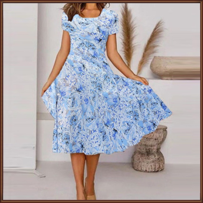 Đầm Tay Ngắn Cổ Chữ V Thoáng Khí In Họa Tiết Hoa Thanh Lịch Thời Trang Mùa Hè Cho Nữ