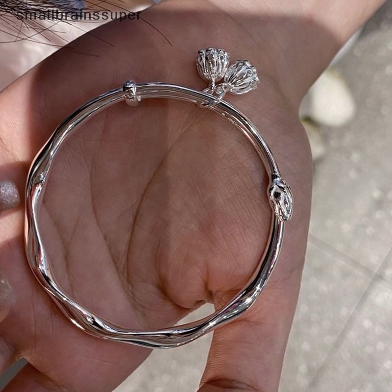 Vòng Tay Chuỗi Hạt Màu Bạc Mặt Hoa Sen Phong Cách Vintage Thời Trang Cho Nữ