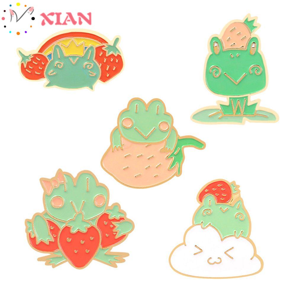 Ghim Cài Áo Kim Loại Tráng Men Hình Ếch / Dâu Tây Thời Trang