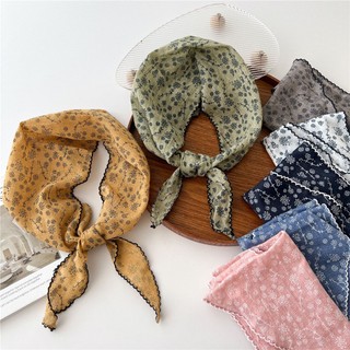 Khăn choàng cổ / khăn choàng cổ hình tam giác vải cotton lanh mỏng phối ren hoa mềm mại chống nắng dễ phối đồ diy