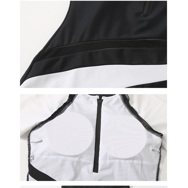 Đồ Bơi Một Mảnh Cổ Tròn Có Khóa Kéo Màu Tương Phản Phong Cách Mới Cho Nữ