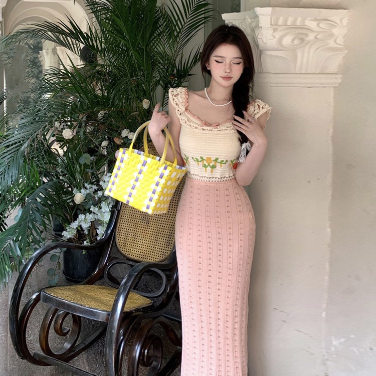Đầm Dệt Kim Dáng Ôm Thời Trang Xuân Thu Phong Cách Pháp Cổ Điển Cho Nữ F9