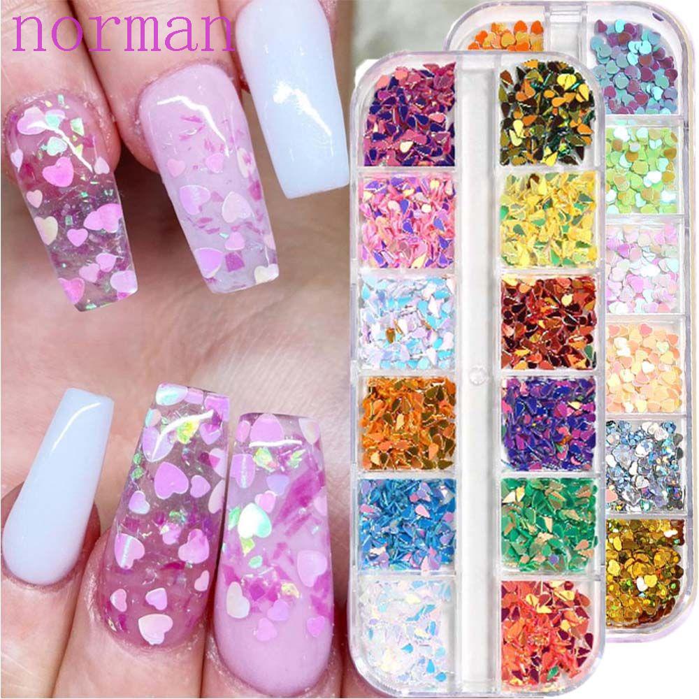 Bộ Hình Dán Móng Tay 3D Thời Trang Cực Quang|Hộp Kim Tuyến Trái Tim Trang Trí Móng Tay