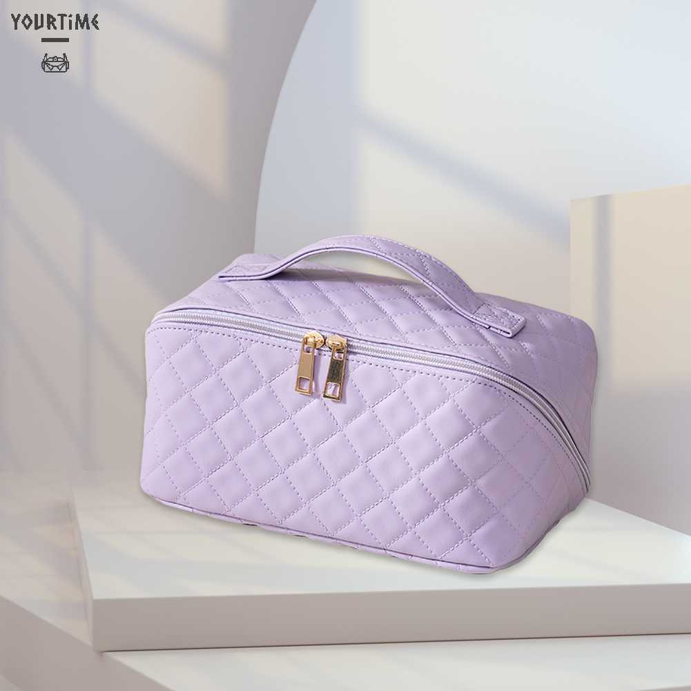 Túi Đựng Mỹ Phẩm Bằng Da PU Sức Chứa Lớn Họa Tiết Kẻ Sọc Thời Trang Mùa Hè Cho