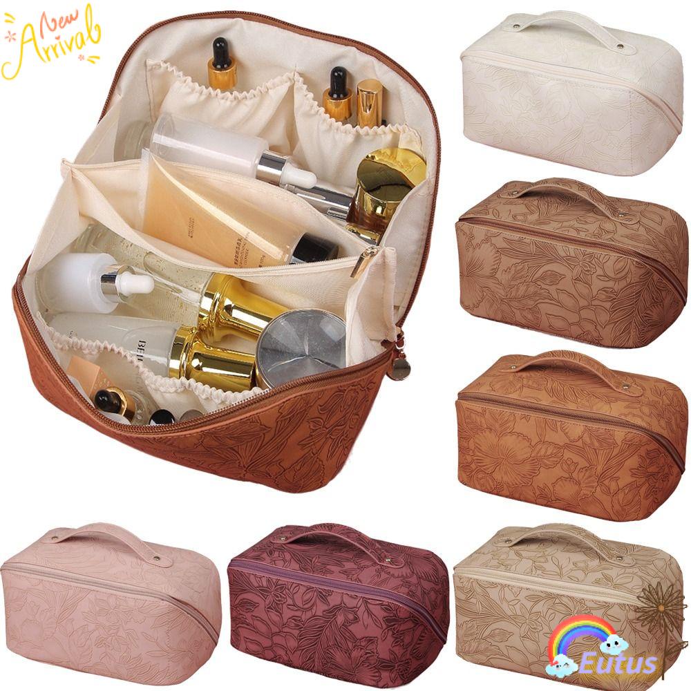 Túi Đựng Đồ Trang Điểm Da PU Chống Văng Họa Tiết Hoa Dập Nổi 3D Kích Cỡ Lớn