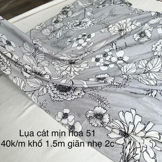 Lụa hoa siêu đẹp mát không nhăn. 40k/m khổ 1.5m Lụa cát xuất dư chất mịn mềm co giãn