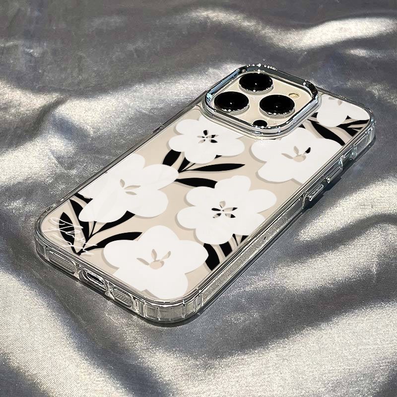 ✅Ốp Điện Thoại Mềm Chống Sốc Họa Tiết Hoa Trắng Đen Đơn Giản Cho Iphone 128 13 1114promax 7plus 9TNN