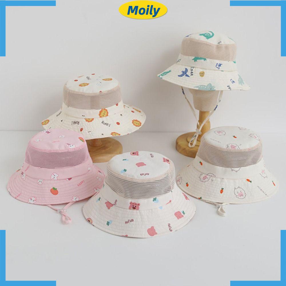 MOILYVN Nón Tai Bèo Vải Cotton Phối Lưới Thoáng Khí Chống Tia UV In Họa Tiết Hoạt Hình Xinh Xắn