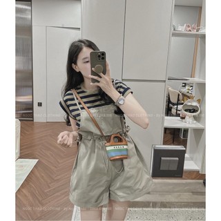 ✨bán sỉ✨set quần yếm phối áo kẻ 2 màu nâu đen