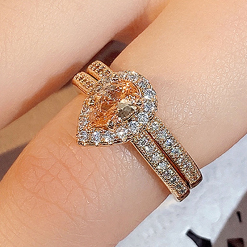 Ygt Set 2 Nhẫn Đính Đá Zircon Hình Giọt Nước Màu Bạc Sang Trọng Đơn Giản Dành Cho Nữ