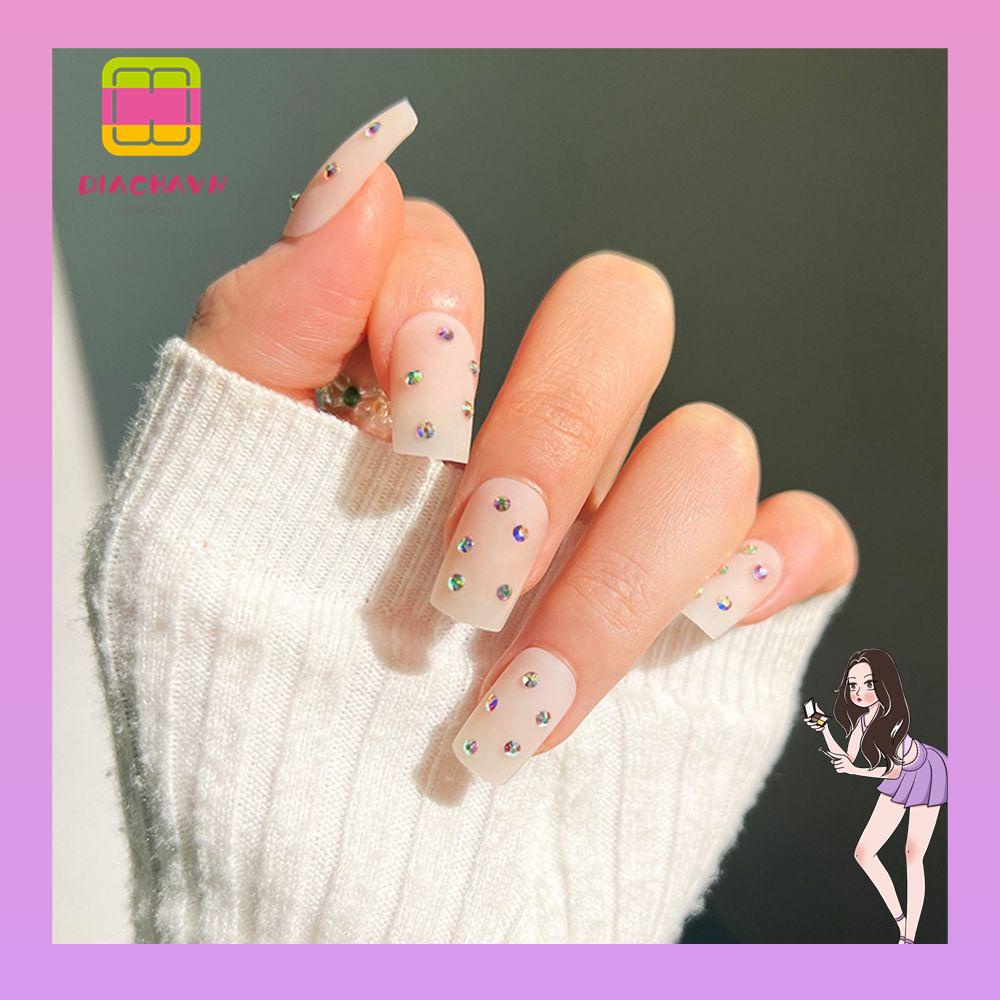 Hộp 24 Móng Tay Giả Ngắn / Tròn / Vuông Che Phủ Toàn Diện Có Thể Tháo Rời