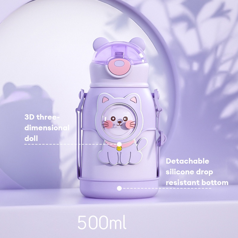 Danle Bình Nước Giữ Nhiệt Bằng Thép Không Gỉ 316 Họa Tiết Hoạt Hình Có Ống Hút Cho Học Sinh