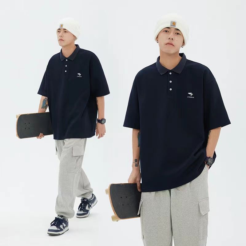 Áo Thun POLO Tay Ngắn Dáng Rộng Màu Trơn Thời Trang Mùa Hè 2023 Phong Cách Nhật Bản Mới Cho Nam
