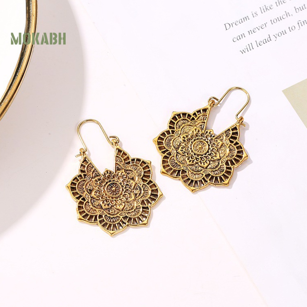 [Mok Abh] Khuyên Tai Họa Tiết Hình Hoa Kiểu Dáng Vintage