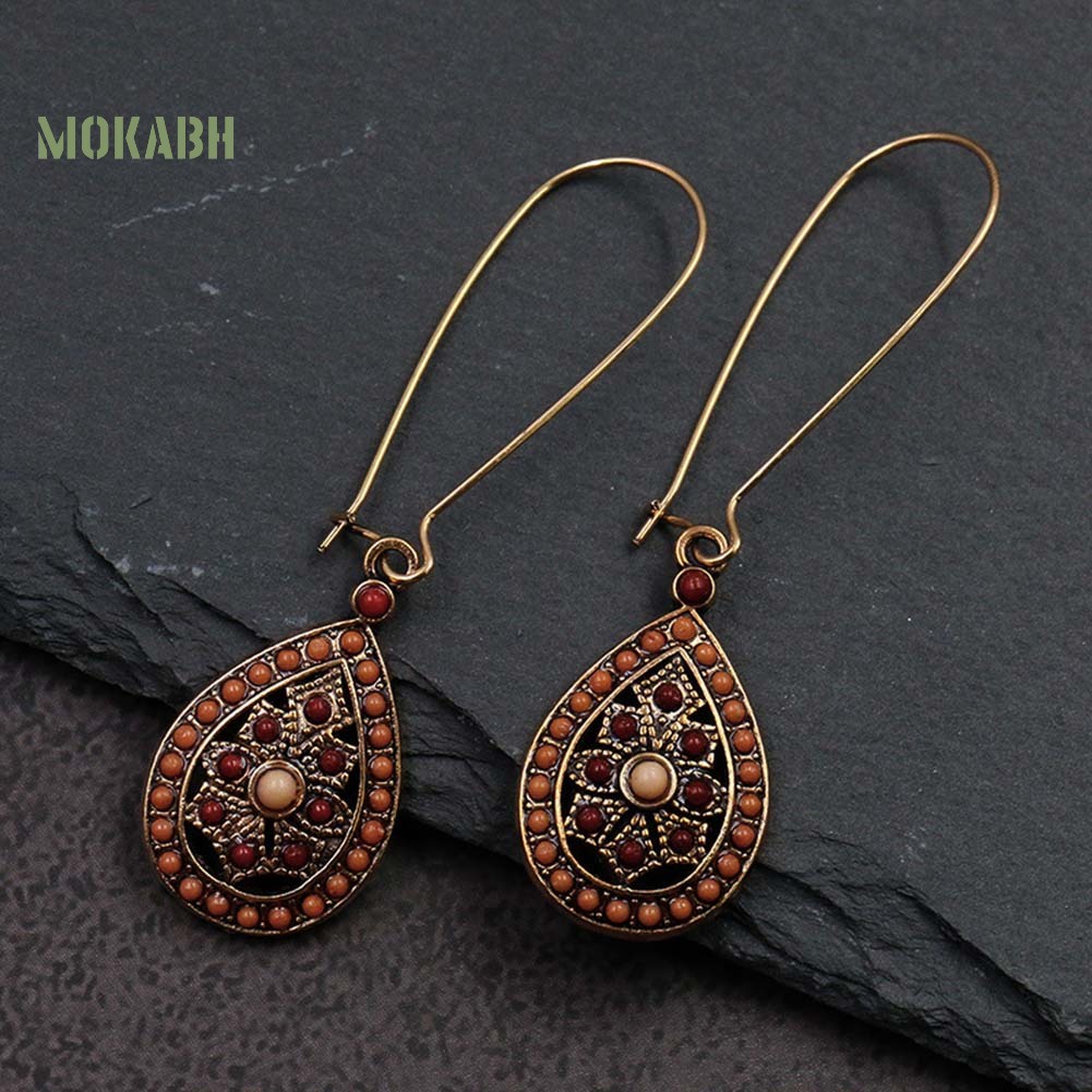 [Mok Abh] Hoa Tai Hình Giọt Nước Có Đính Hạt Ngọc Lam Giả Theo Phong Cách Bohemian