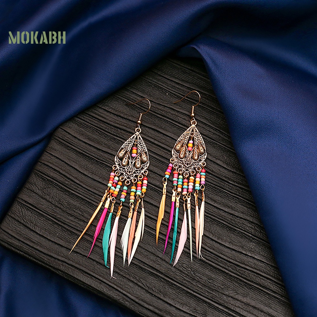 [Mok Abh] Bông Tai Theo Phong Cách Bohemian Retro Hình Lông Vũ